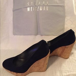 Stuart Weitzman Corkswoon navy blue wedges